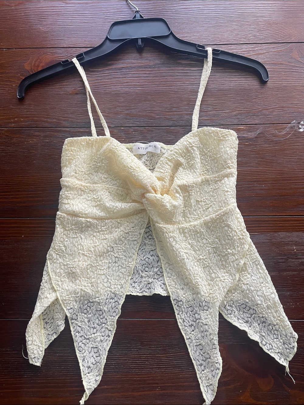Attention Cream Lace Tie-Front Handkerchief Hem Tank